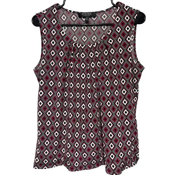 Kasper Women’s M Sleeveless Geometric Diamond Pleated Shell Blouse - Picture 2 of 6